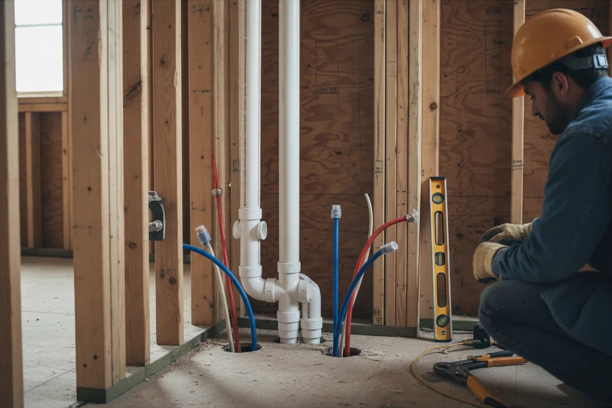 Drain and supply rough-in during Sump Pump Repair in Strawn